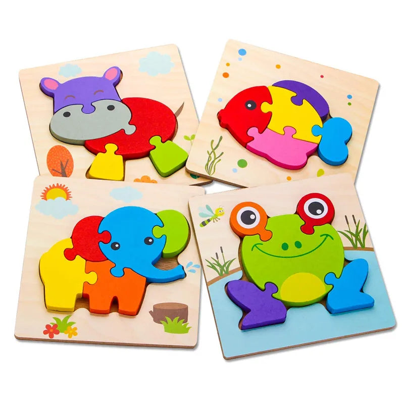 Montessori wooden puzzles for children aged 1, 2 and 3