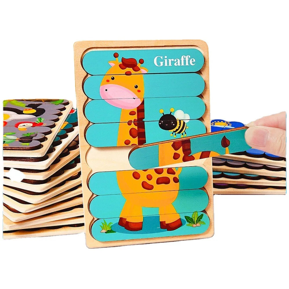 Montessori wooden puzzles for children aged 1, 2 and 3