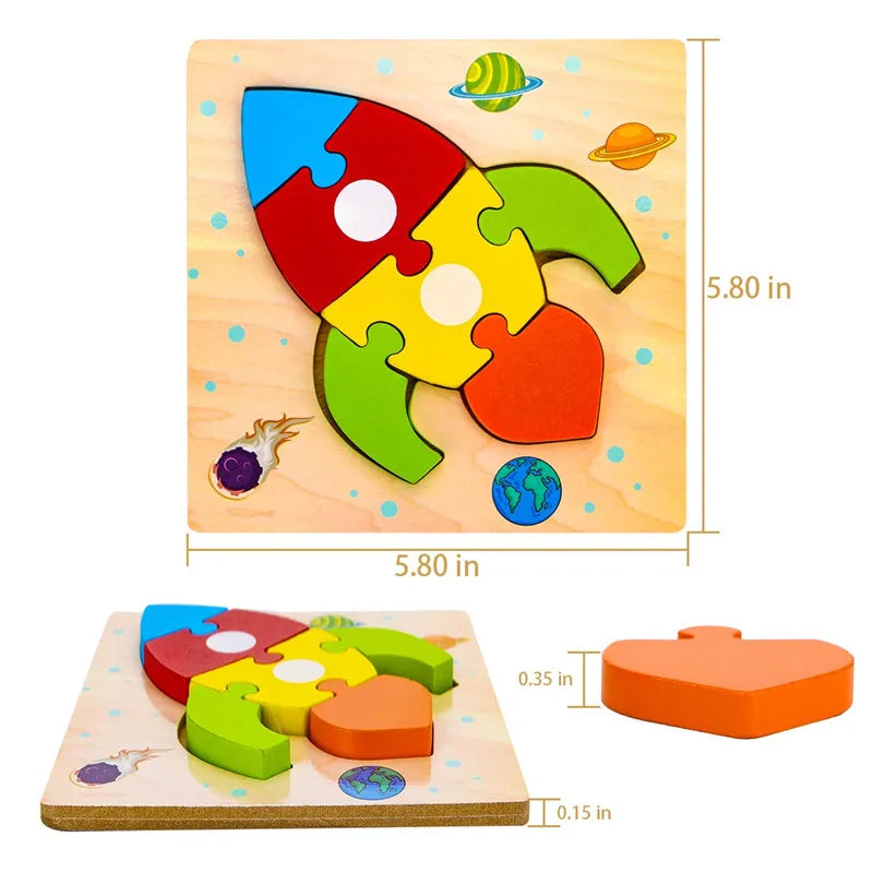 Montessori wooden puzzles for children aged 1, 2 and 3