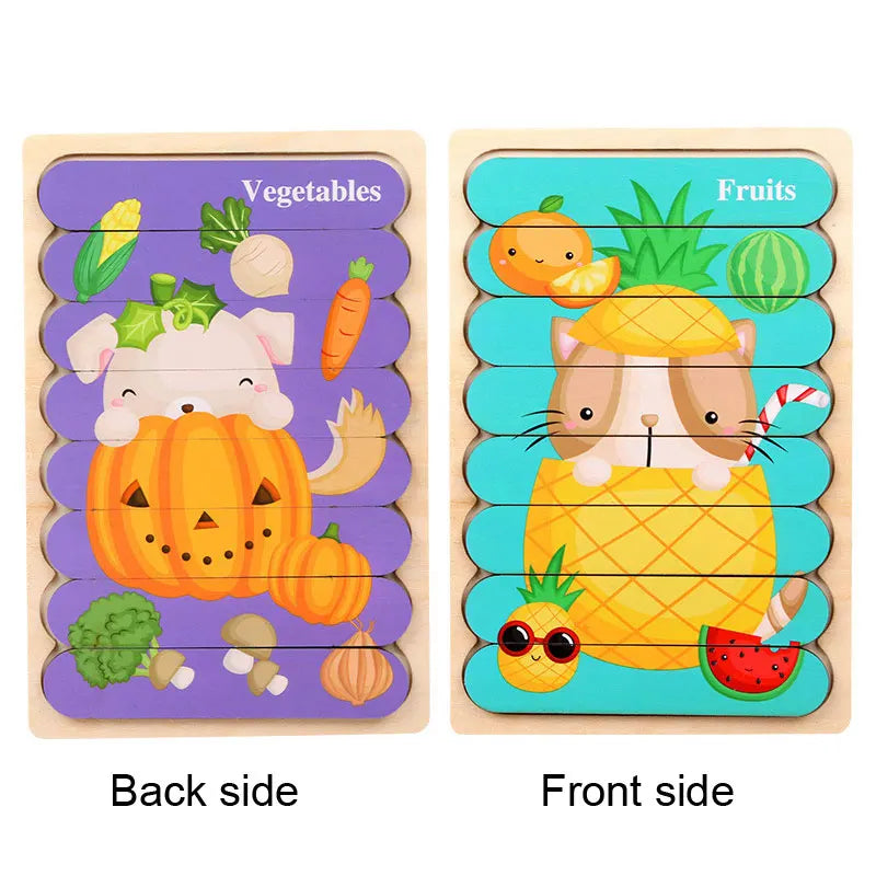 Montessori wooden puzzles for children aged 1, 2 and 3