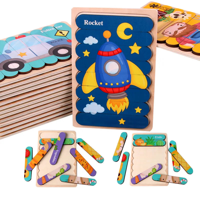 Montessori wooden puzzles for children aged 1, 2 and 3