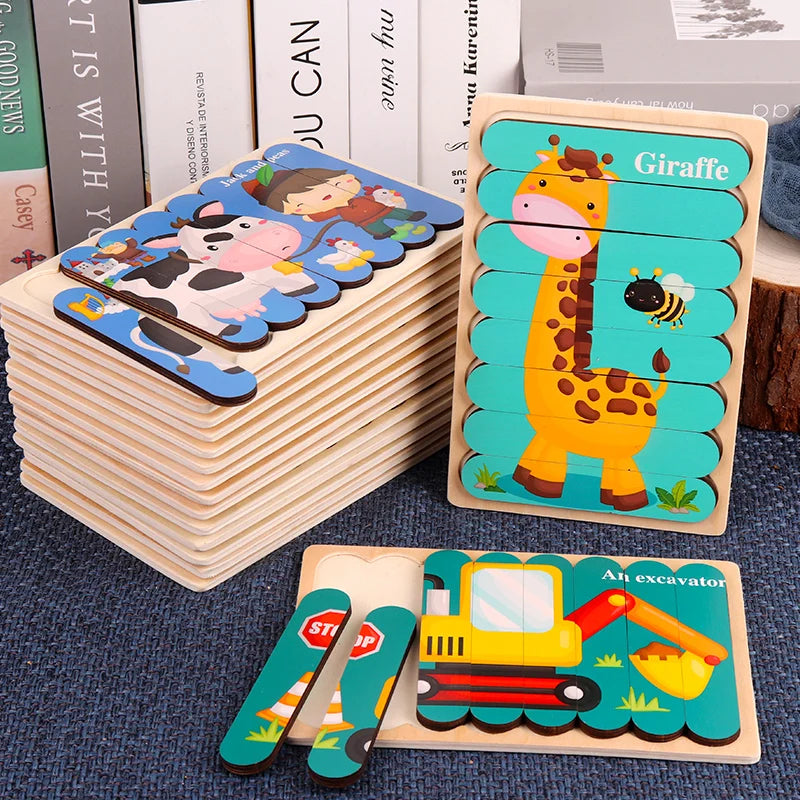 Montessori wooden puzzles for children aged 1, 2 and 3