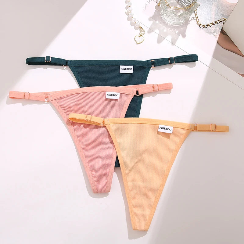 5 PCs - Adjustable Women's Panties FINETOO Sexy Cotton Panties Solid Low Waist Seamless Thongs Female Underpants Women Lingerie