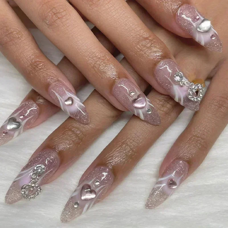 24Pcs Short Round Head Almond Fake Nails with Flowers Grass Pattern Wearable False Nails Tips Summer Full Cover Press on Nails