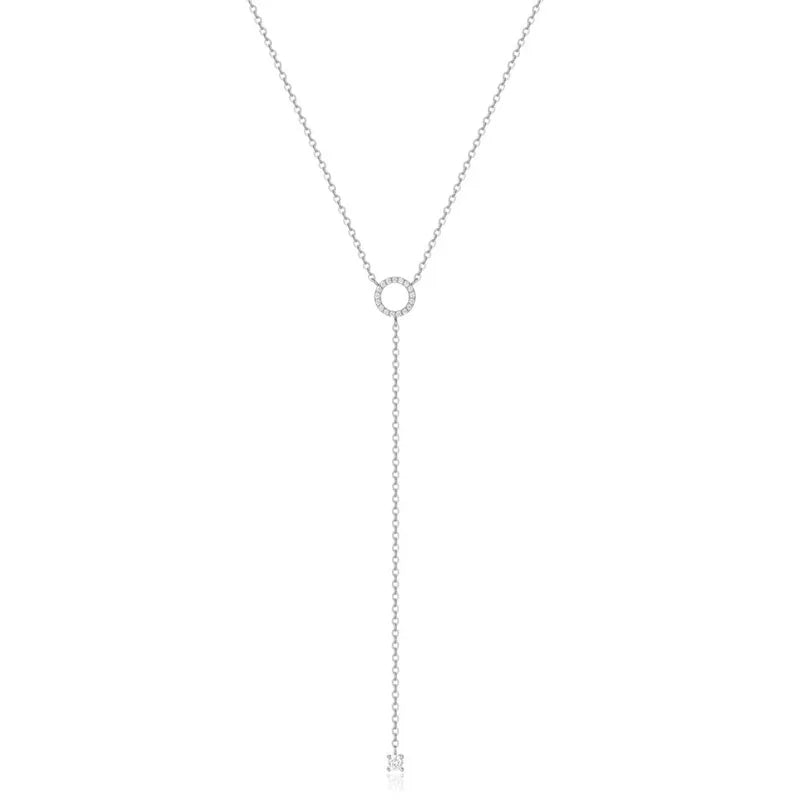 S925 Sterling Silver Double-Deck Circle Zircon Pendant Long O-Chain Choker Necklace 2024 Spring Women Wedding Fine Jewelry