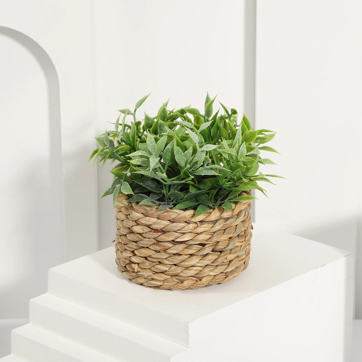 SIA FLOWER Green Artificial Plants Eucalyptus Grass Woven Small Potted Plants Grass Mound 11cm PE Material Home Decoration