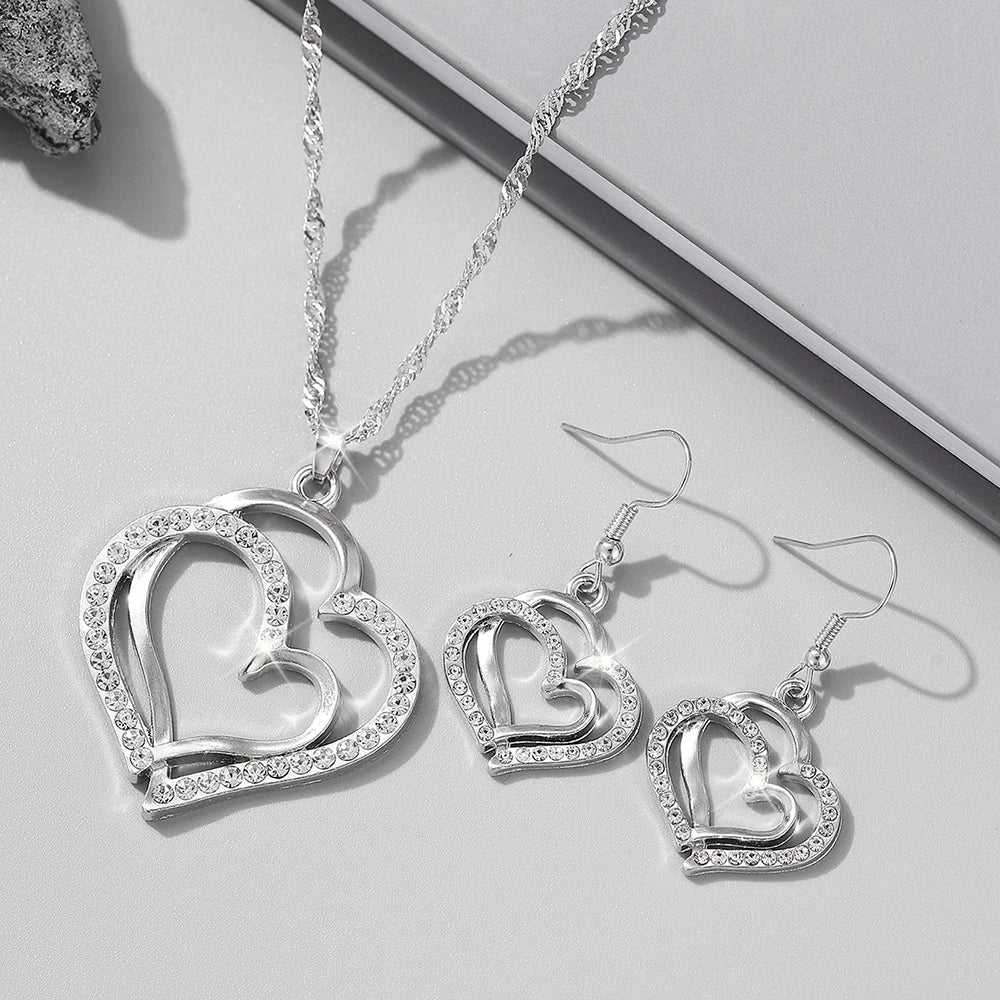 3 Pieces Heart Shaped Earrings and Pendant for Women