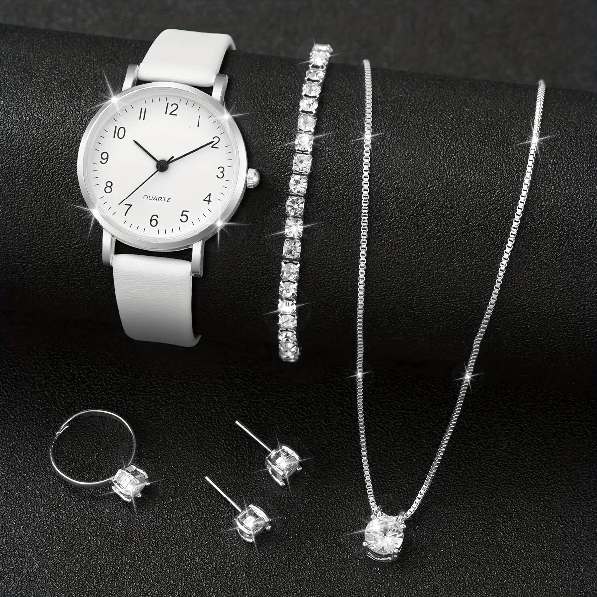 6PCS/Set Fashion Women's Analog Quartz Watches with Diamond Jewelry (Without Box)