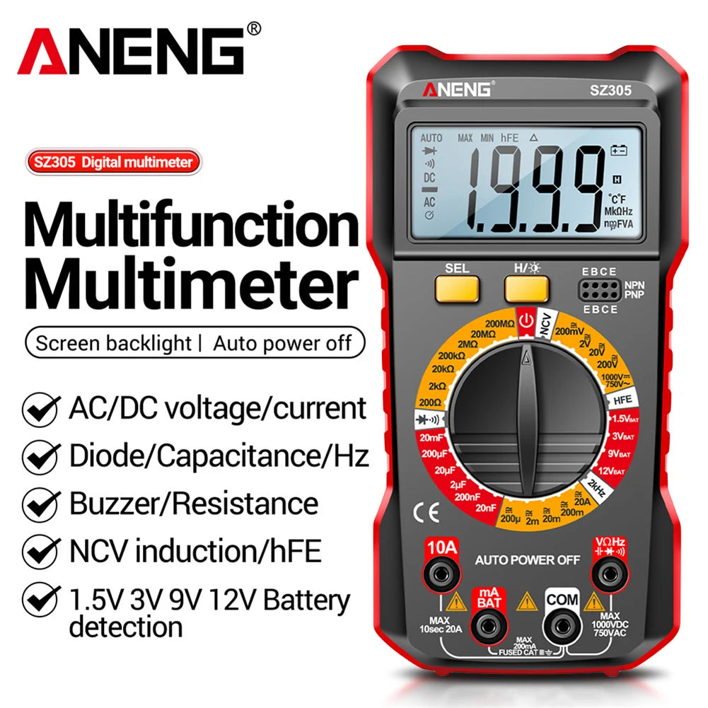 ANENG SZ304 SZ305 Digital Multimeter Capacitor Testers 1999 Counts Smart Voltmeter AC/DC Votage Current Resistance Ohm Test Tool