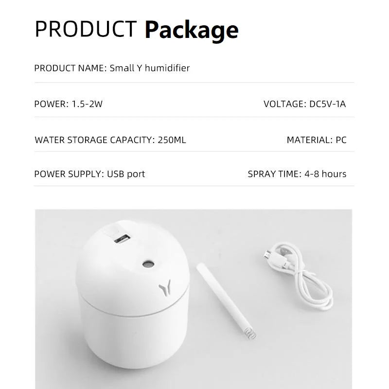 Air Humidifier Diffuser and Ultrasonic Freshener - USB 250 ML