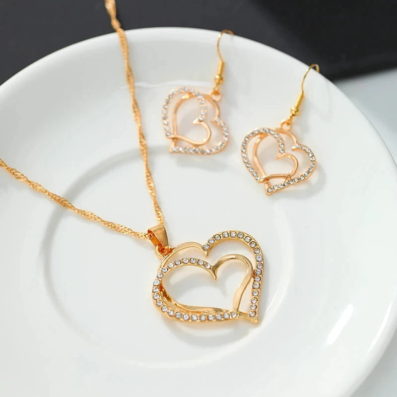 3 Pieces Heart Shaped Earrings and Pendant for Women