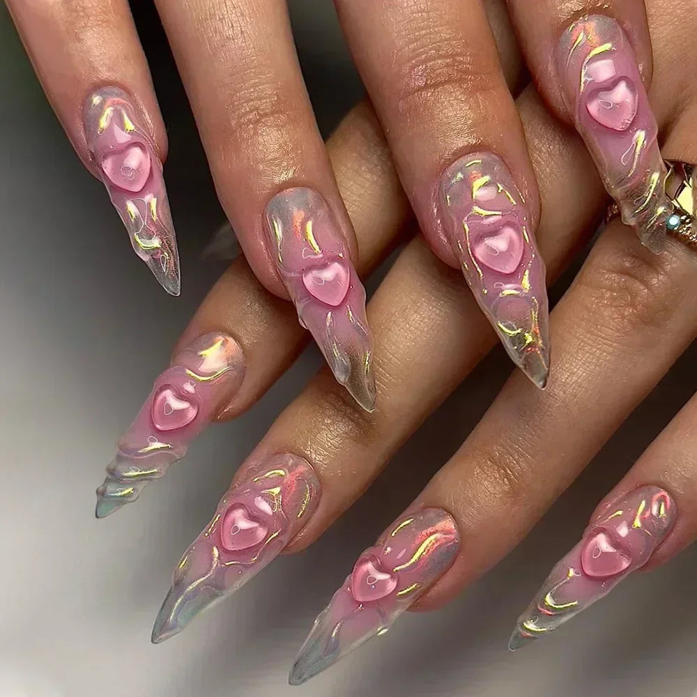 24Pcs Short Round Head Almond Fake Nails with Flowers Grass Pattern Wearable False Nails Tips Summer Full Cover Press on Nails