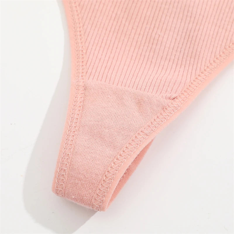 3Pcs Women's Cotton Underwear Lace Thongs Sexy Solid Color Low Waist Bikini Panties Ladies Breathable G-string Lingerie