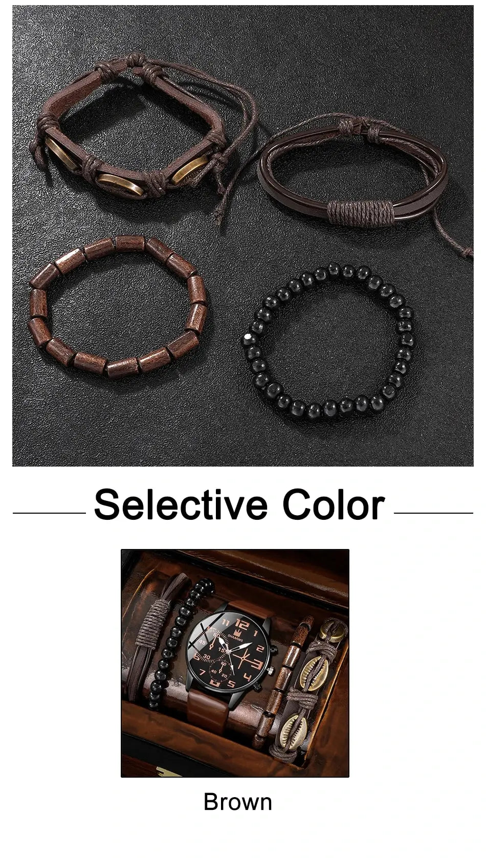 Kit with 5 pieces, men's watch and bracelets