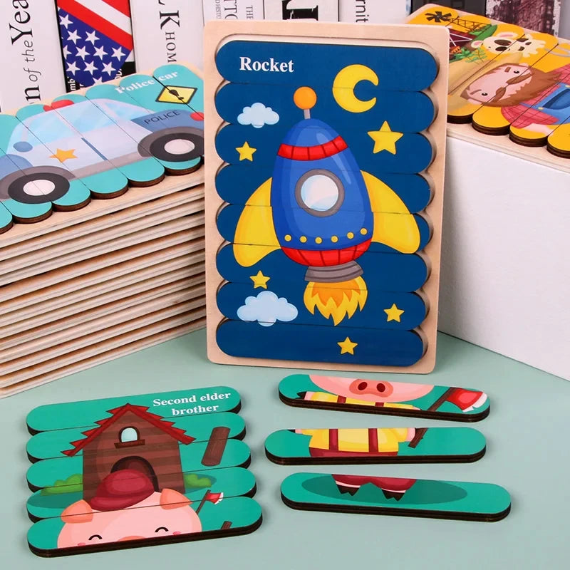 Montessori wooden puzzles for children aged 1, 2 and 3