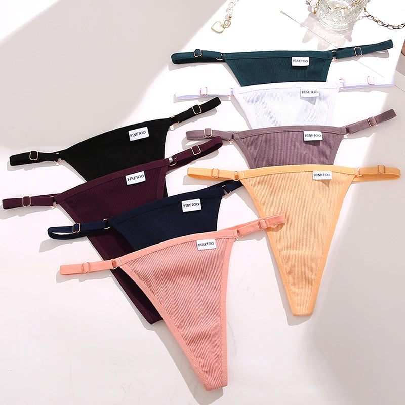 5 PCs - Adjustable Women's Panties FINETOO Sexy Cotton Panties Solid Low Waist Seamless Thongs Female Underpants Women Lingerie