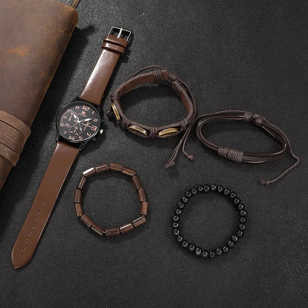 Kit with 5 pieces, men's watch and bracelets