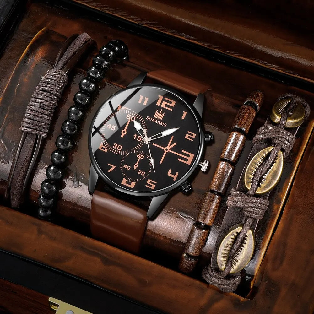 Kit with 5 pieces, men's watch and bracelets