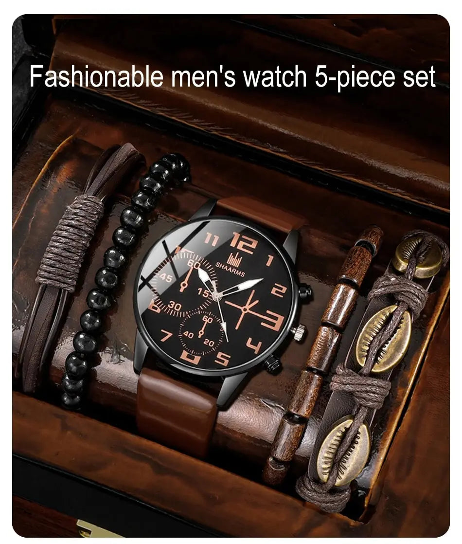 Kit with 5 pieces, men's watch and bracelets