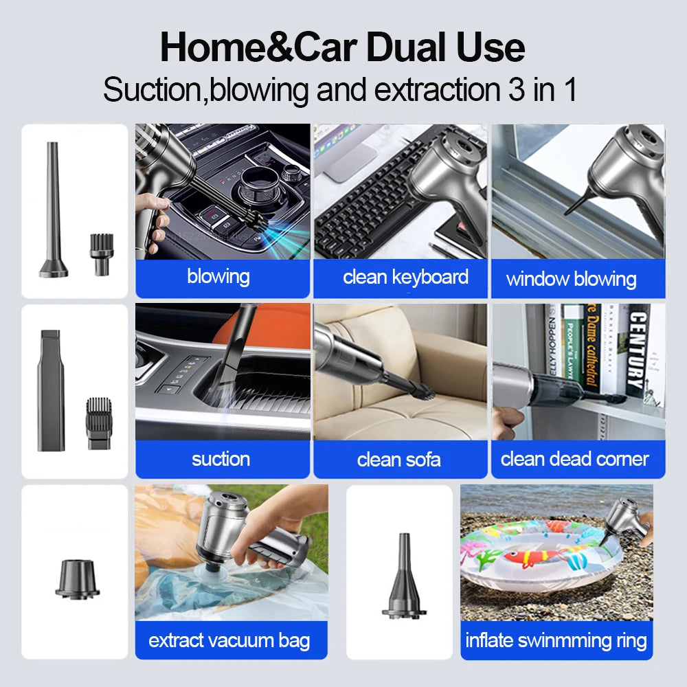 Wireless Multi-Purpose Vacuum Cleaner: Power and Convenience for Your Car and Home!