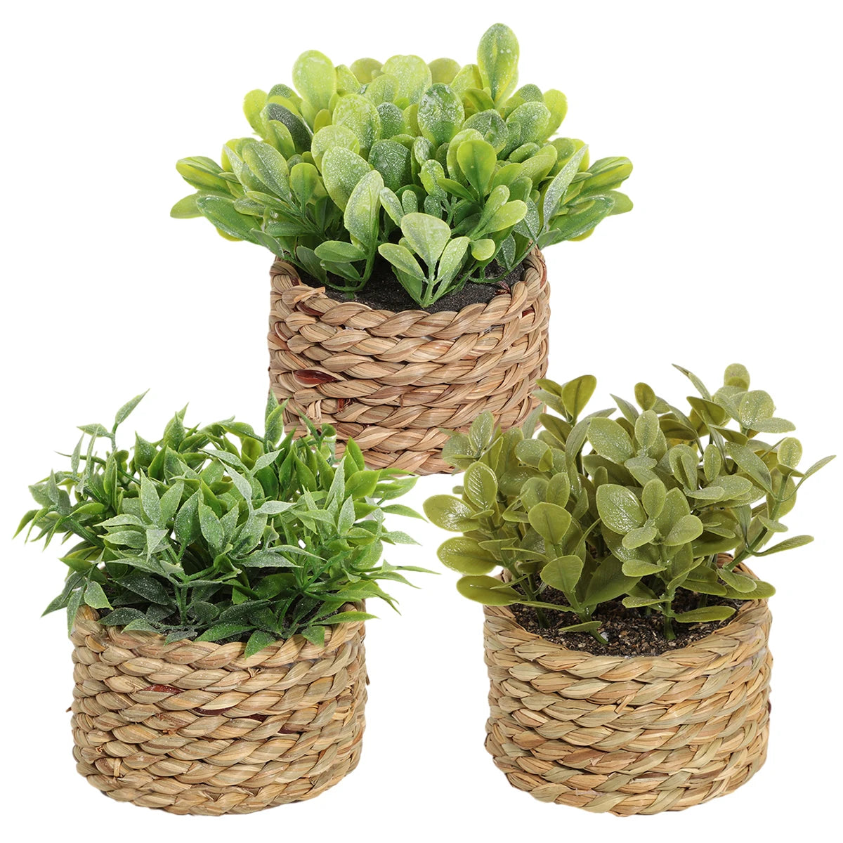 SIA FLOWER Green Artificial Plants Eucalyptus Grass Woven Small Potted Plants Grass Mound 11cm PE Material Home Decoration