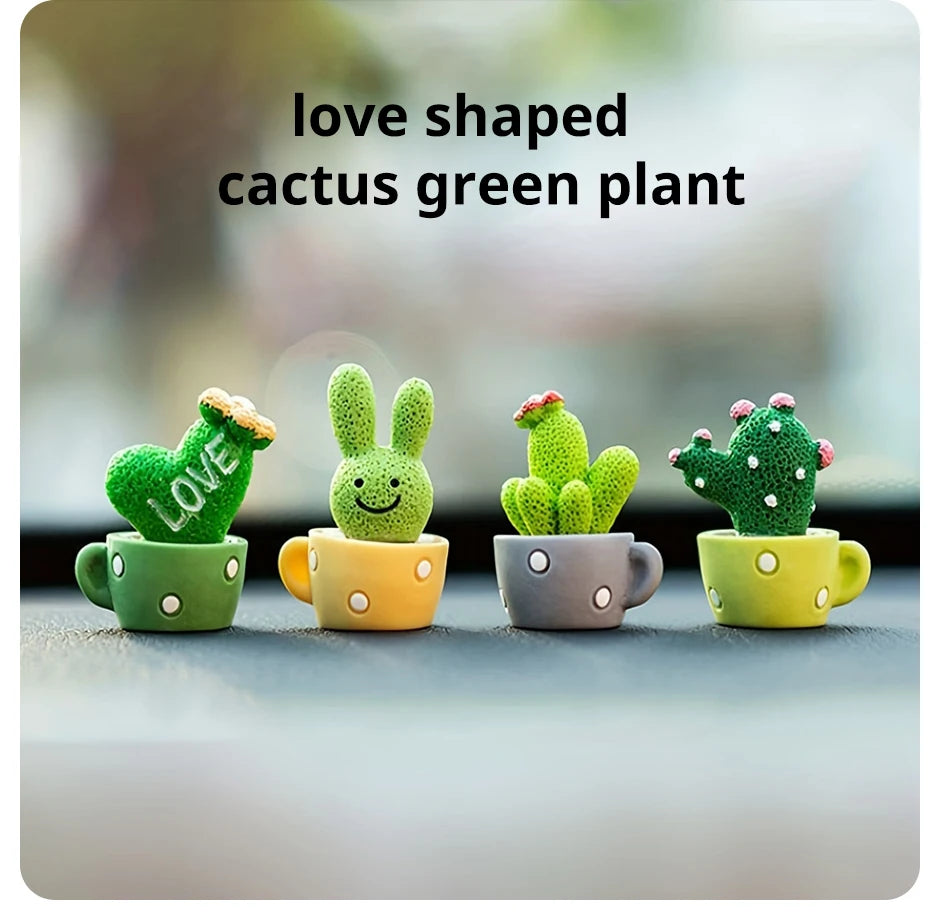 1 Set Of 4, Resin Succulent Cactus Mini Green Plant Car Office Home Living Room Crafts