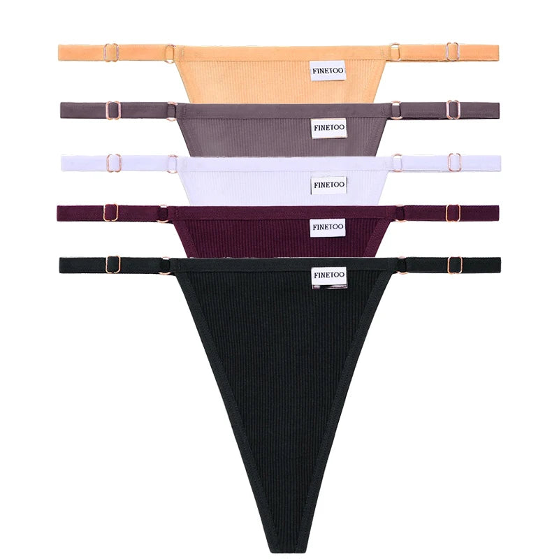 5 PCs - Adjustable Women's Panties FINETOO Sexy Cotton Panties Solid Low Waist Seamless Thongs Female Underpants Women Lingerie