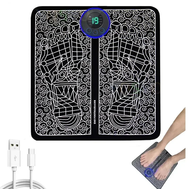 EMS Pulse Foot Massger Sole Massage Pad Current Stimulation 8 Modes 19 Level Relaxation USB Charging Therapy Instrument Foot Spa