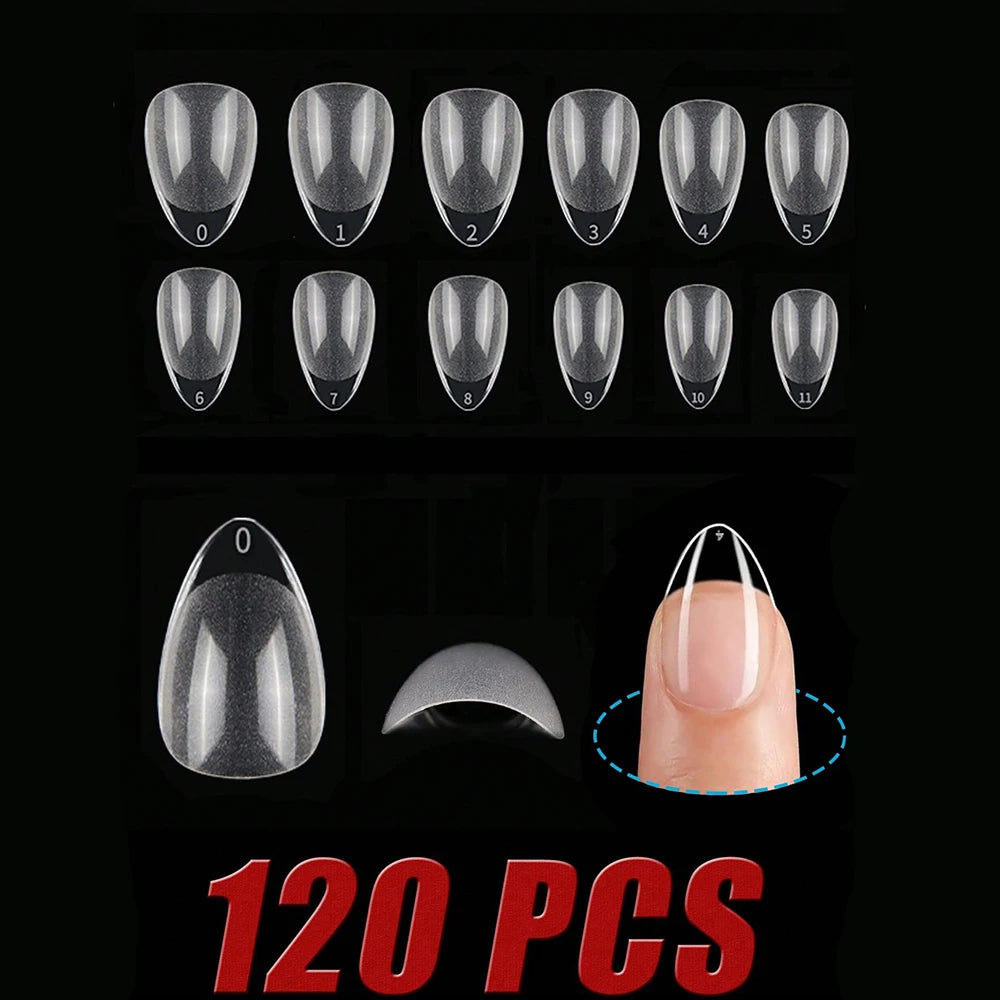 120pcs Short Almond Nail Tips Soft Gel Pre-Shaped Acrylic Nail Tips Half Matte Full Cover Nail Tips Clear Gelly Press on Flase