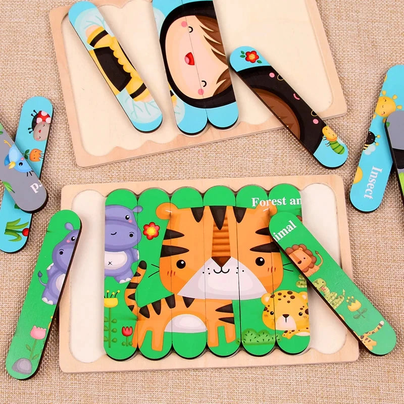 Montessori wooden puzzles for children aged 1, 2 and 3