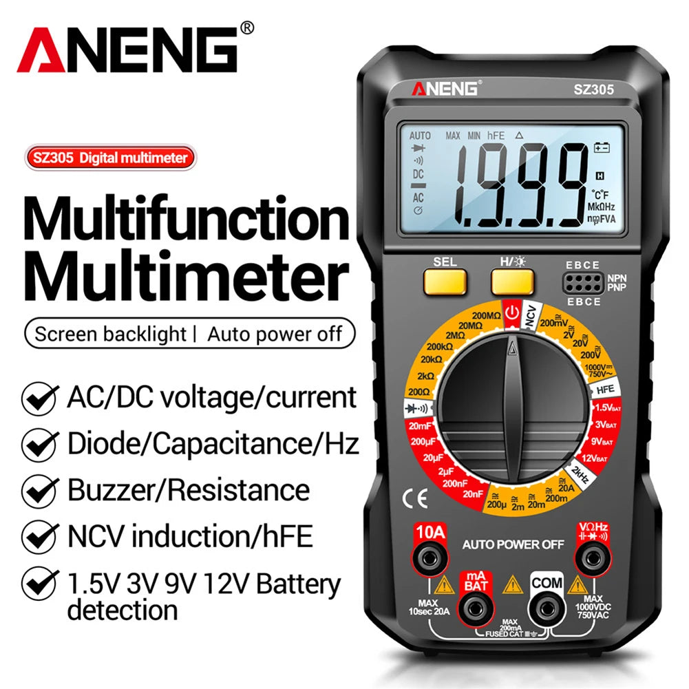 ANENG SZ304 SZ305 Digital Multimeter Capacitor Testers 1999 Counts Smart Voltmeter AC/DC Votage Current Resistance Ohm Test Tool