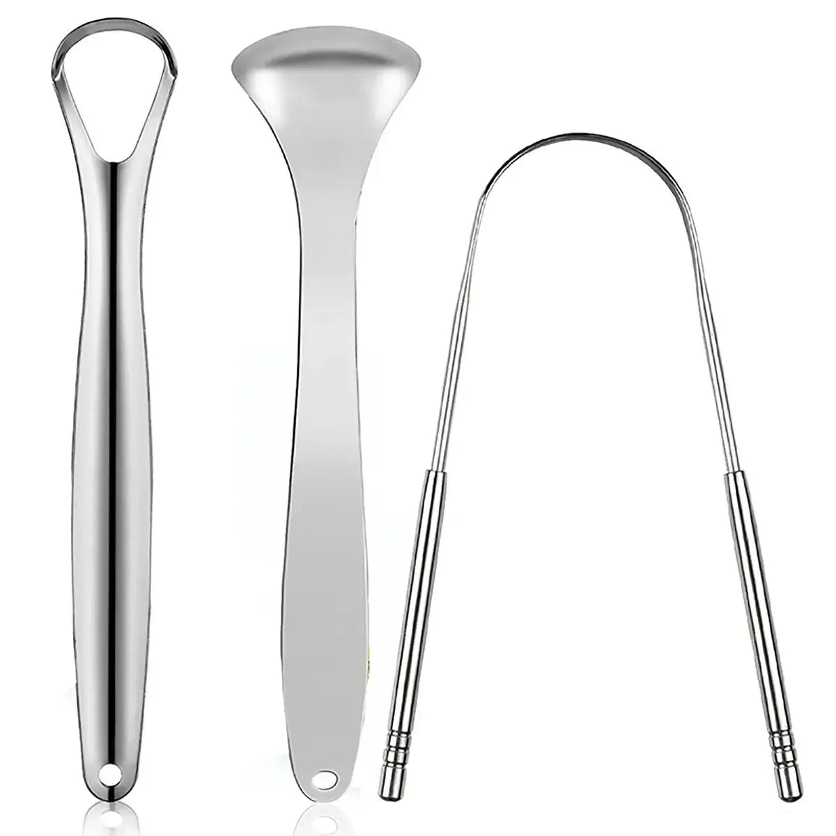 Premium 3pcs Metal Tongue Scraper Cleaner for Adults & Kids