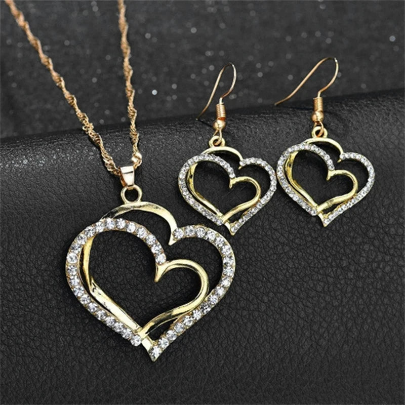 3 Pieces Heart Shaped Earrings and Pendant for Women