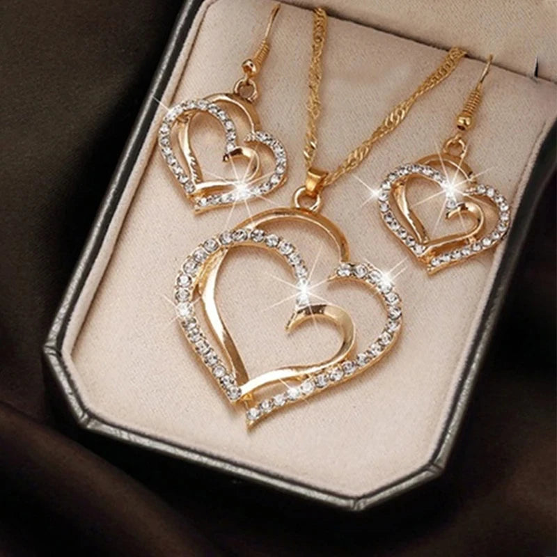 3 Pieces Heart Shaped Earrings and Pendant for Women