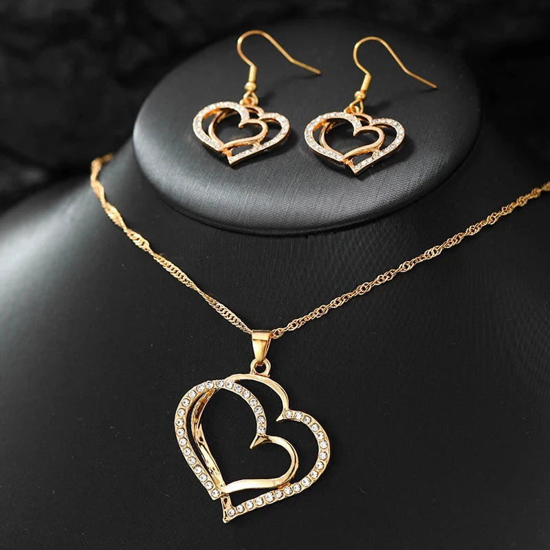 3 Pieces Heart Shaped Earrings and Pendant for Women