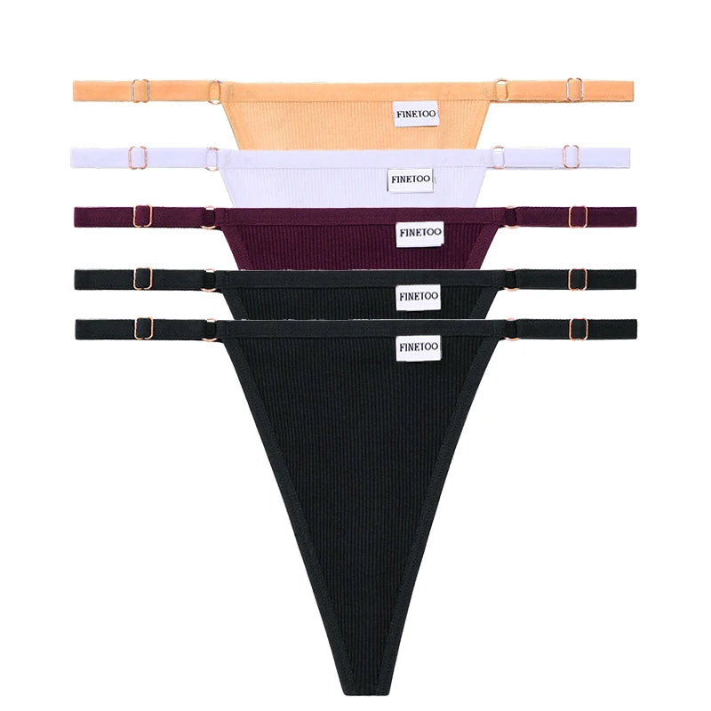 5 PCs - Adjustable Women's Panties FINETOO Sexy Cotton Panties Solid Low Waist Seamless Thongs Female Underpants Women Lingerie