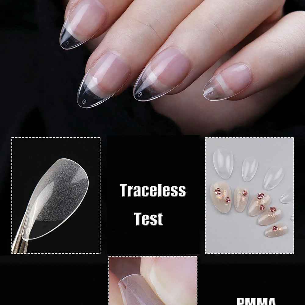 120pcs Short Almond Nail Tips Soft Gel Pre-Shaped Acrylic Nail Tips Half Matte Full Cover Nail Tips Clear Gelly Press on Flase
