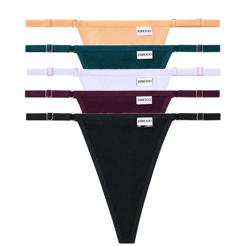 5 PCs - Adjustable Women's Panties FINETOO Sexy Cotton Panties Solid Low Waist Seamless Thongs Female Underpants Women Lingerie