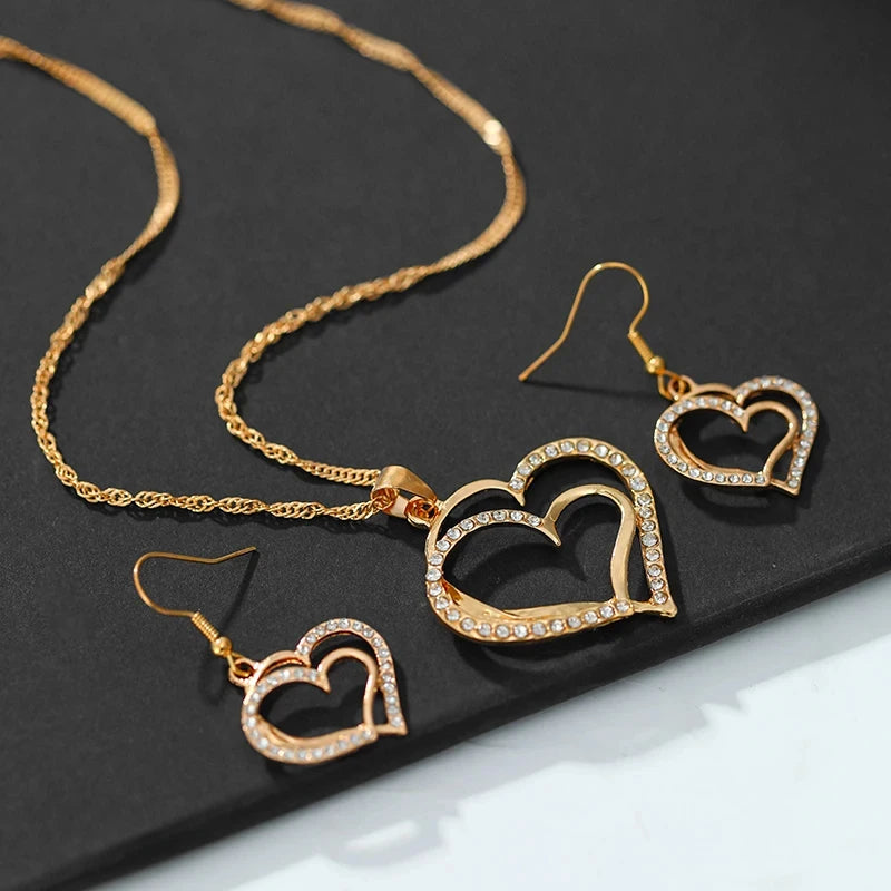 3 Pieces Heart Shaped Earrings and Pendant for Women